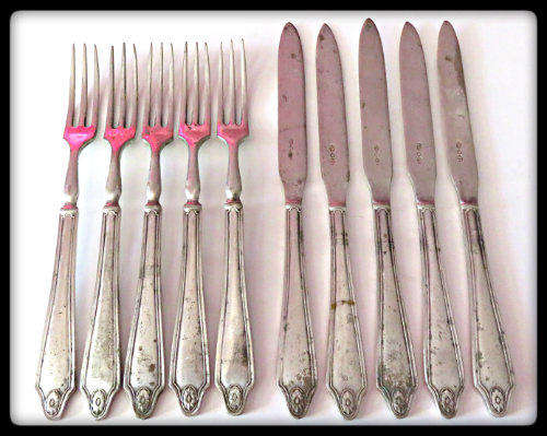 Set of Knives and Forks - 10 Piece - Metal: EPNS - England ***