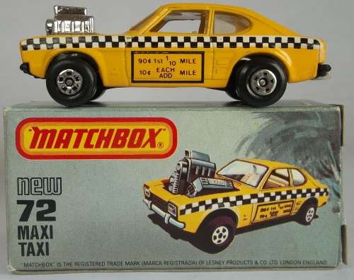 MATCHBOX Lesney Superfast #72 Maxi Taxi FORD CAPRI BIXED 1981 VINTAGE MODEL