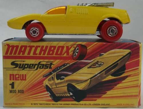 MATCHBOX Lesney SUPERFAST #1 Mod Rod VERY RARE VARIATION - RED WHEELS Boxed