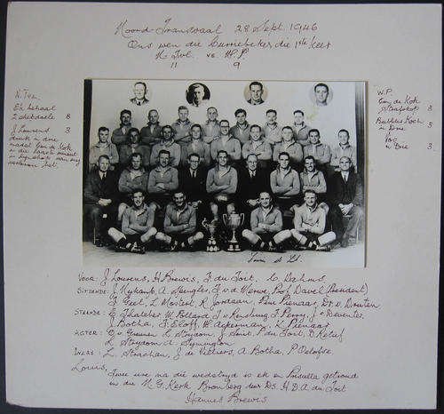 1946 NORTH TRANSVAAL RUGBY PHOTO SIGNED BY BREWIS & DU TOIT 1st N. TRANSVAAL CURRIE CUP TROPHY