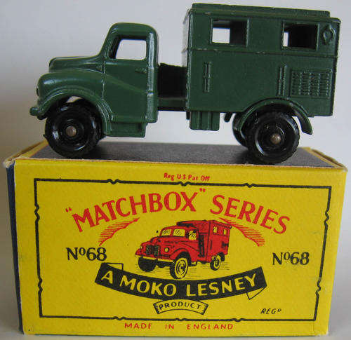 Matchbox Lesney 1-75 Series Regular Wheels MOKO #68 Army Wireless Truck BOXED 1959
