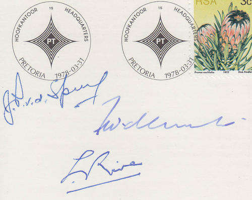 F.W DE KLERK SIGNED AUTOGRAPH SIGNATURE FDC HAND SIGNED COVER VINTAGE 1978