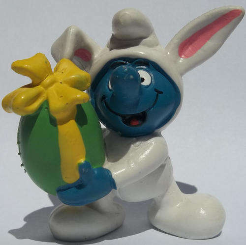 EASTER BUNNY SMURF 1982 SMURFS - Peyo Schleich vintage collectable toy FIGURE