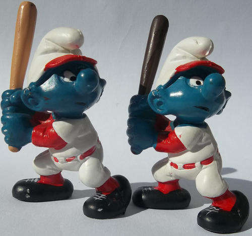 2 BASEBALL Variation Smurf 1980 SMURFS - Peyo Schleich vintage collectable toy FIGURE