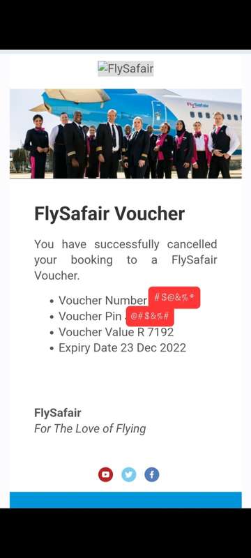 R7190.00 Valued FlySAfair Flights Voucher For Sale - Make an Offer!