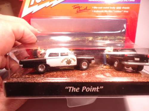 Johnny Lightning - # 222-01 - `The Point` scene with `55 Chevy Hot Rod and `63 Police Cruiser