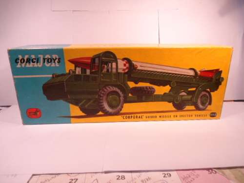 Corgi - Corporal Guided Missile on Erector Vehicle - missing spare wheel +rocket nose cone # 1113
