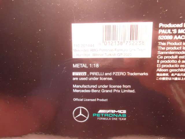 Minichamps - Mercedes AMG Petronas F1 Team - L Hamilton - 1st Turkisk GP 2020