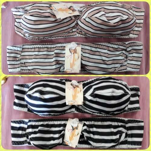 Striped stretchy soft Strapless Bikini Tops - Size 36/80/XXL BROWN