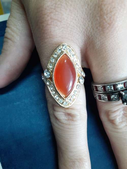Goldtone Ring - Peach Rhinestone