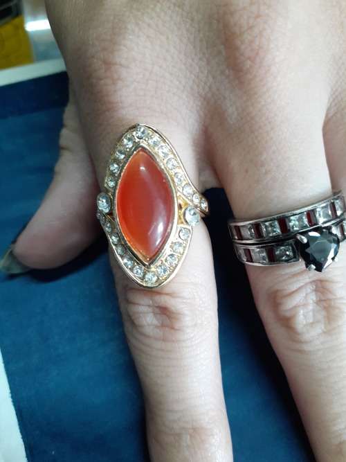 Goldtone Ring - Peach Rhinestone