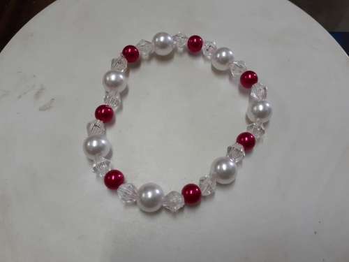 Acrylic Bead Elasticated Bracelet - Red White