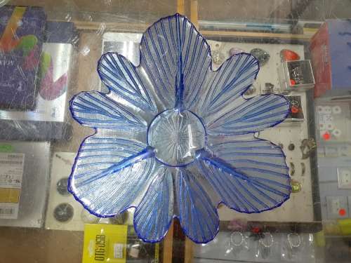 Decorative Blue Glass Leaf-fishtail Texture Bowl