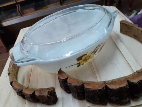 JAJ White Glass floral Casserole Dish - Oval