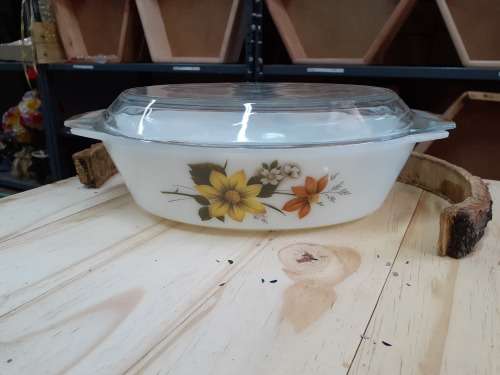 JAJ White Glass floral Casserole Dish - Oval