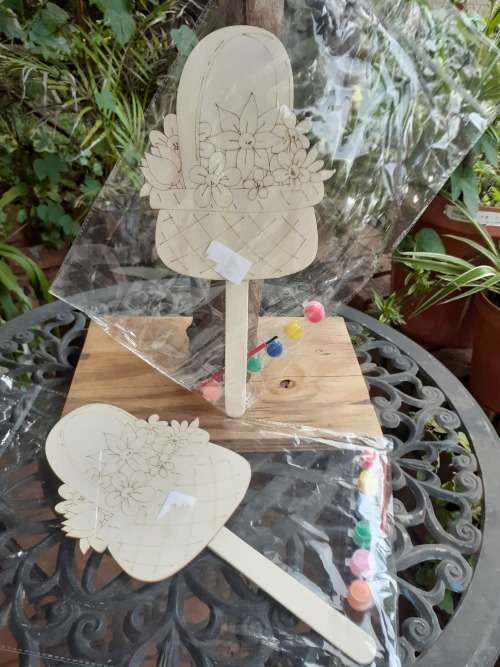 SALE Laser-cut Wooden Flower Basket on stick - Paint it Yourself!