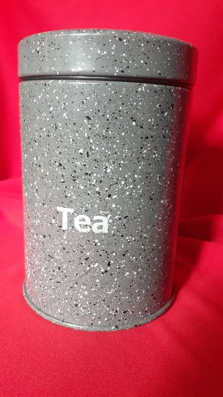 Tea Tin - Grey with Paint Spatter Design