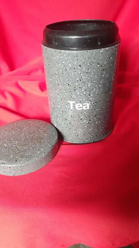 Tea Tin - Grey with Paint Spatter Design
