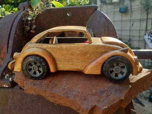 Hand carved Wooden Car - VW Beetle