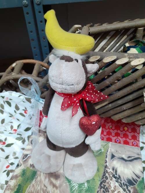 Plush Monkey with Banana on Head