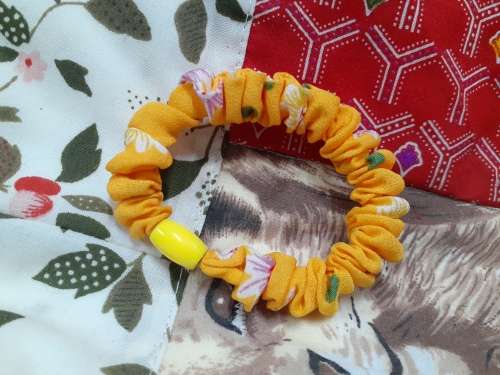 Hair Elastic Small Scrunchy - Orange, Yellow Fabric