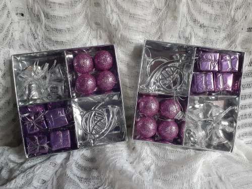 Christmas Ornament Set - Assorted Silver, Lilac 14pc