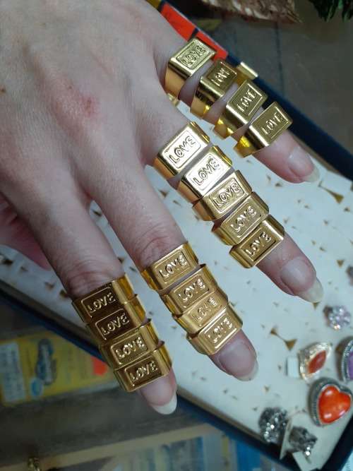 Thin Golden Metal Rings - LOVE 5pc