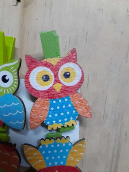 Wooden Owl Pegs - Red Orange