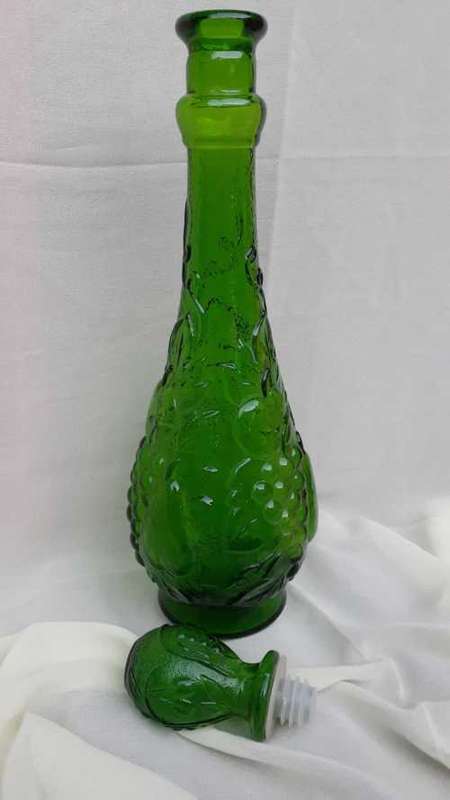 Collectible Glass Genie Bottle - Green Fruit Embossed
