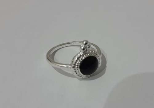 Silver Fashion Ring - Black Enamel Detail