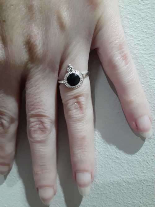 Silver Fashion Ring - Black Enamel Detail