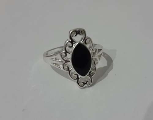 Silver Fashion Filigree Ring - Black Enamel Detail