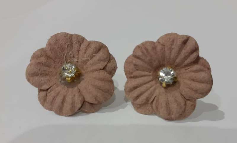 Flower Stud Earrings - Choc Brown, Diamante Centre