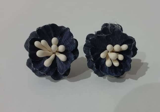 Flower Stud Earrings - Navy Blue