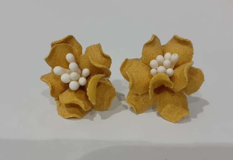 Flower Stud Earrings - Mustard Yellow Curly