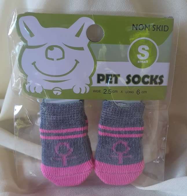 Non-skid Pet Socks - Small Pink and Grey