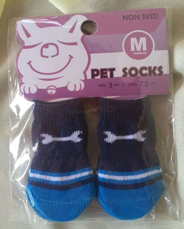 Non-skid Pet Socks - Medium Blue Bone Detail