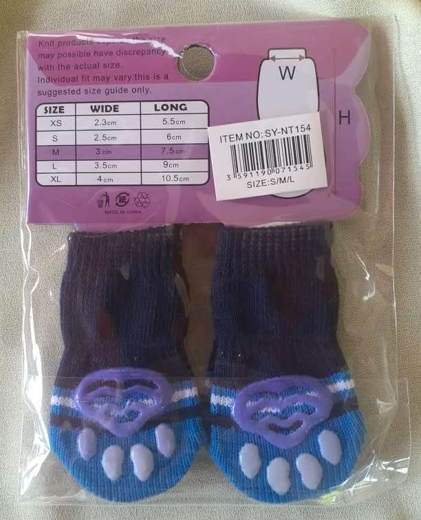 Non-skid Pet Socks - Medium Blue Bone Detail