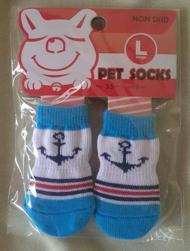 Non-skid Pet Socks - Large Blue and White Anchor Detail