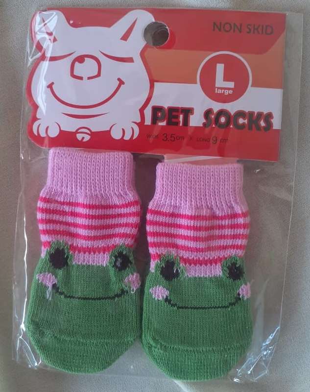 Non-skid Pet Socks - Large Pink Green Frog Detail