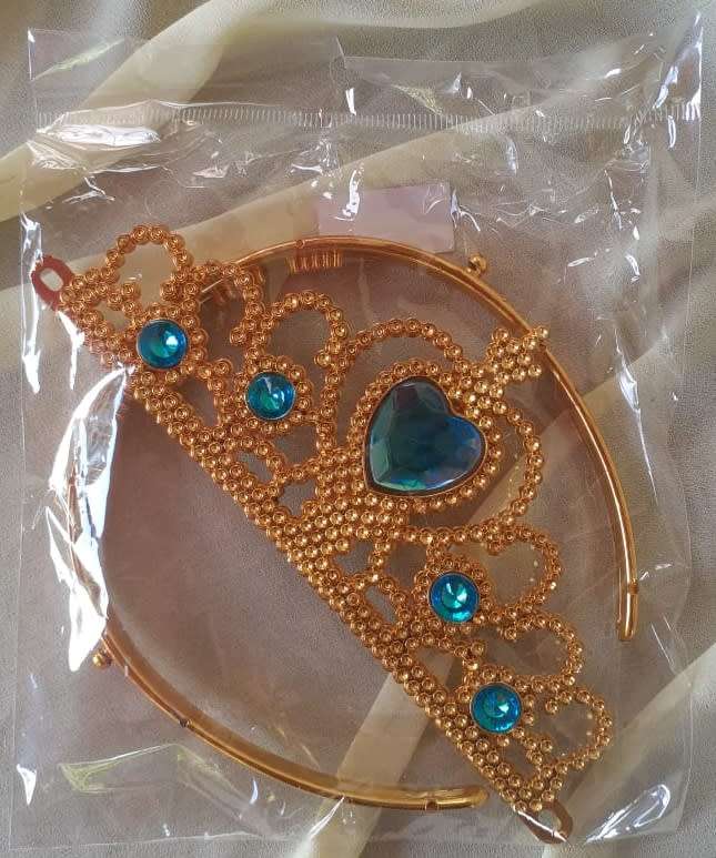 Golden Plastic Crown - Blue Rhinestones