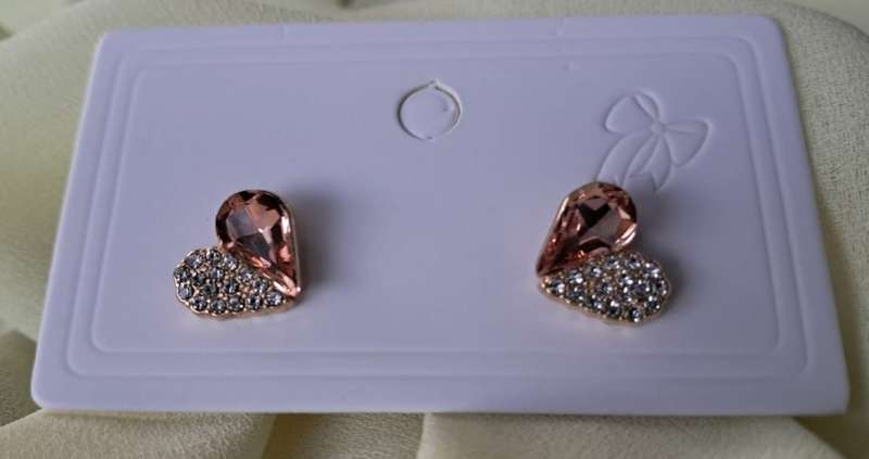 Diamante Heart Earrings - Gold, Soft Pink