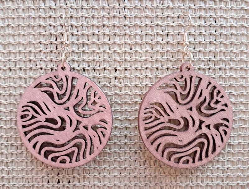 Intricate Design Wooden Dangle Earrings - Round