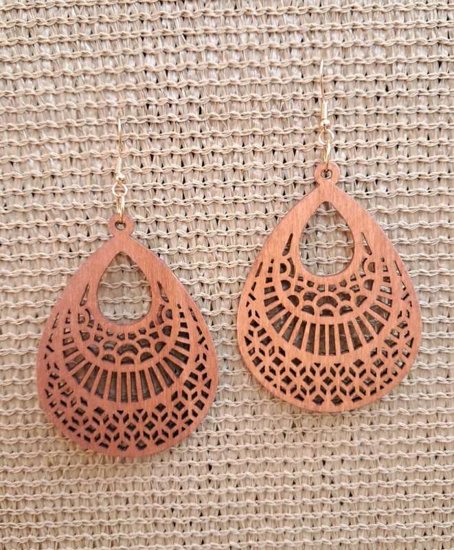 Intricate Design Wooden Dangle Earrings - Drop