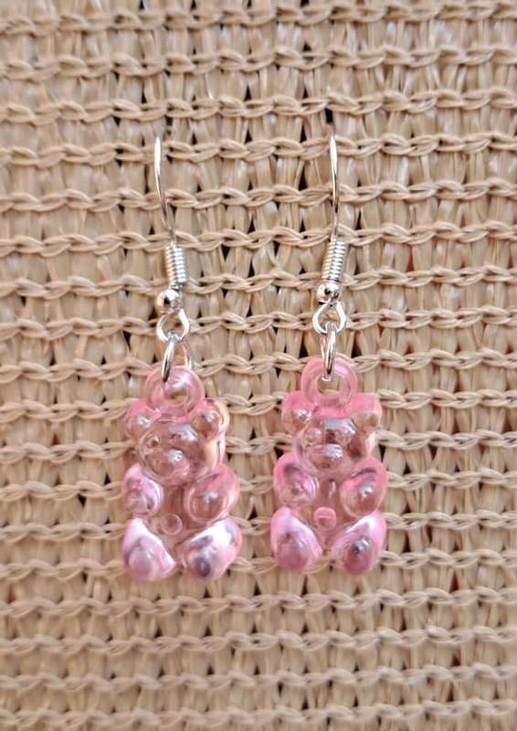 Cute Acrylic Novelty Gummy Bear Earrings - Pink