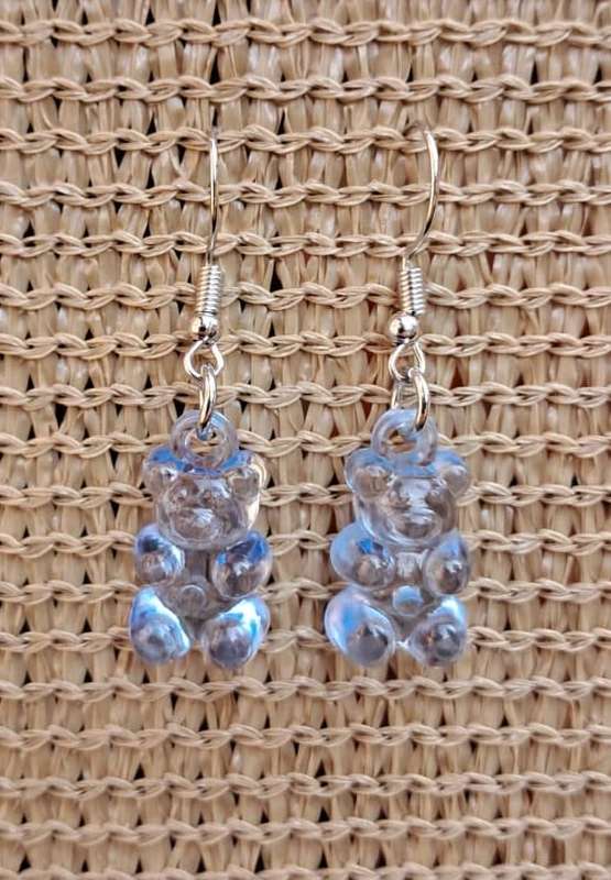 Cute Acrylic Novelty Gummy Bear Earrings - Blue
