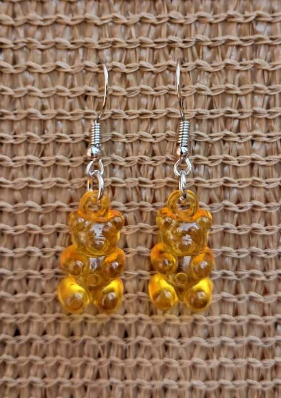 Cute Acrylic Novelty Gummy Bear Earrings - Orange