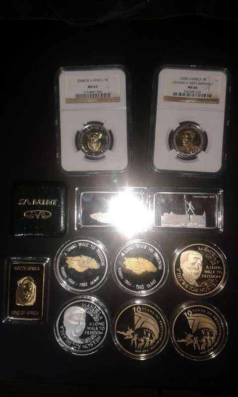 Coin Collection: 2008 R5 Oom Paul, 2008 Mandela 90th birthday, 10 yrs of freedom, Robben Island etc