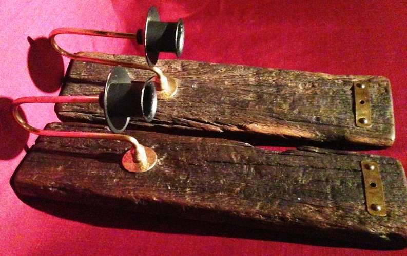 Set of Two Wall Mounting Sleeper & Brass Candlestick Holders