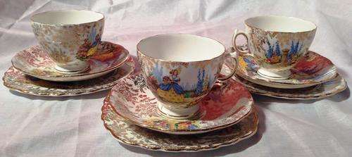 COLCLOUGH: 'Lady in the Garden' Trios - Fantastic Gold Chitz Items!